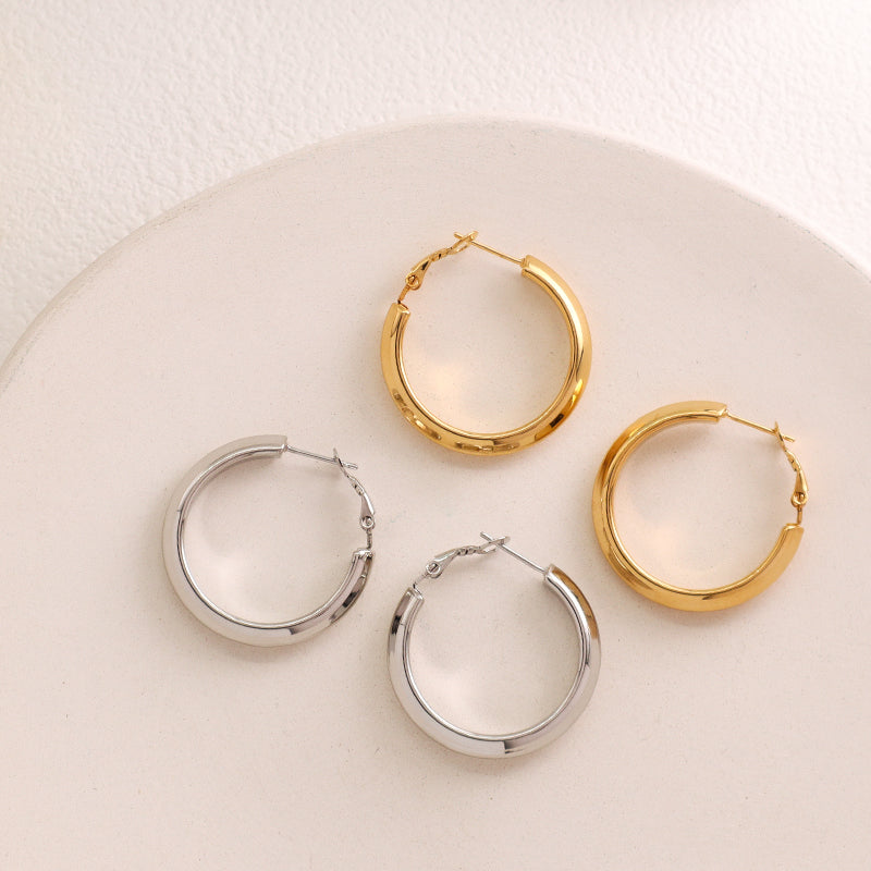 Fashion Design Wholesale Customized Gift Chunky Hoops Earrings Elegant Gold Plated Stainless Steel Fine Women Jewelry Earrings
