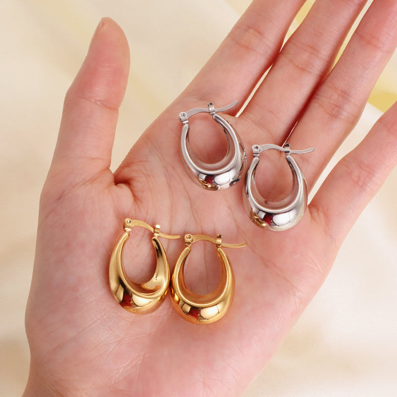 Good Quality Elegant Wholesale Custom Gift Chunky U Shape Hoops Earrings Gold Plated Stainless Steel Earrings For Women Jewelry