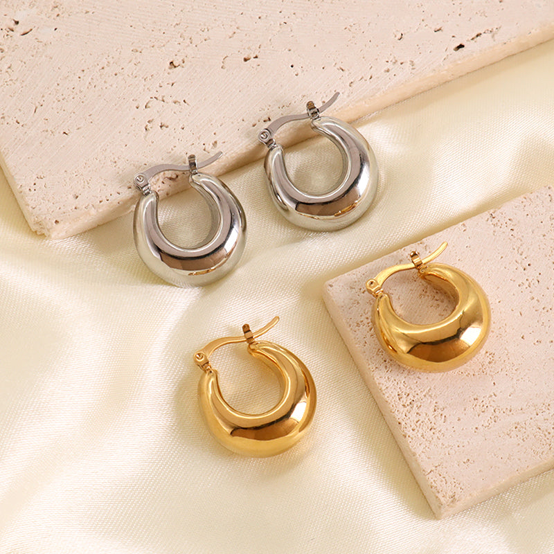 High Quality Hoops Filled Gold Earrings Wholesale Elegant Custom Chunky Gold Plated Stainless Steel Earrings Jewelry For Women