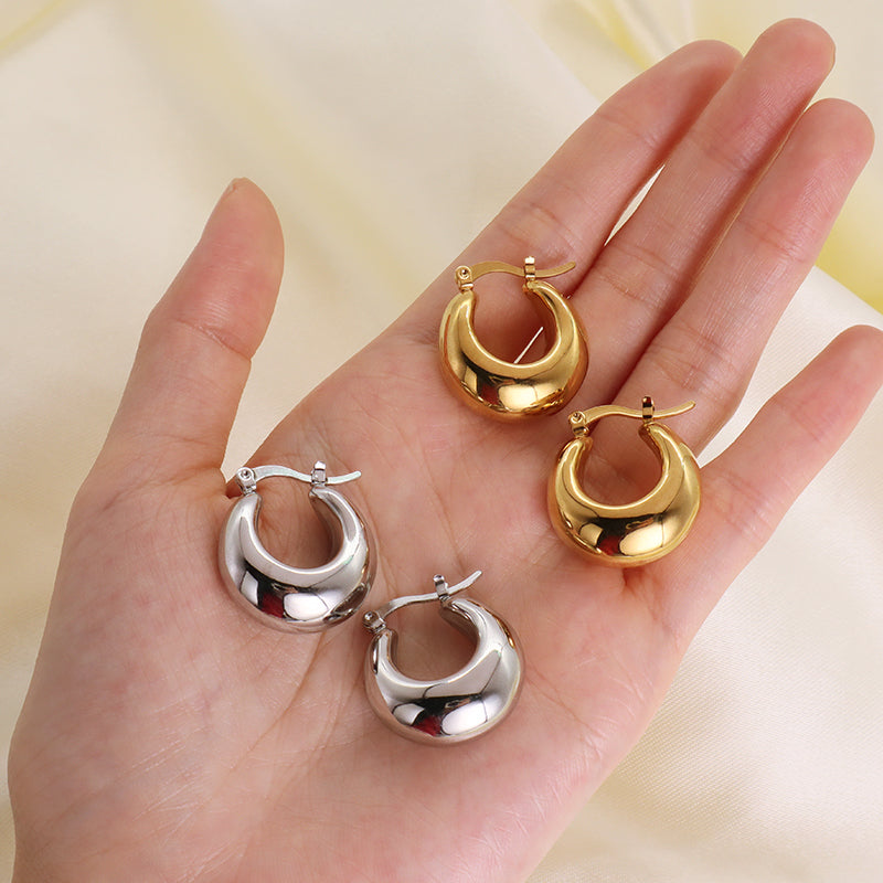 High Quality Hoops Filled Gold Earrings Wholesale Elegant Custom Chunky Gold Plated Stainless Steel Earrings Jewelry For Women
