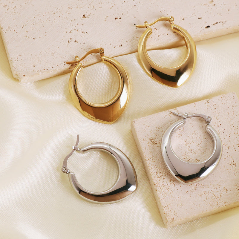 High End Minimal Elegant Wholesale Custom Earring Jewelry Gold Plated Stainless Steel Chunky Thick Loop Hoops Earrings For Women
