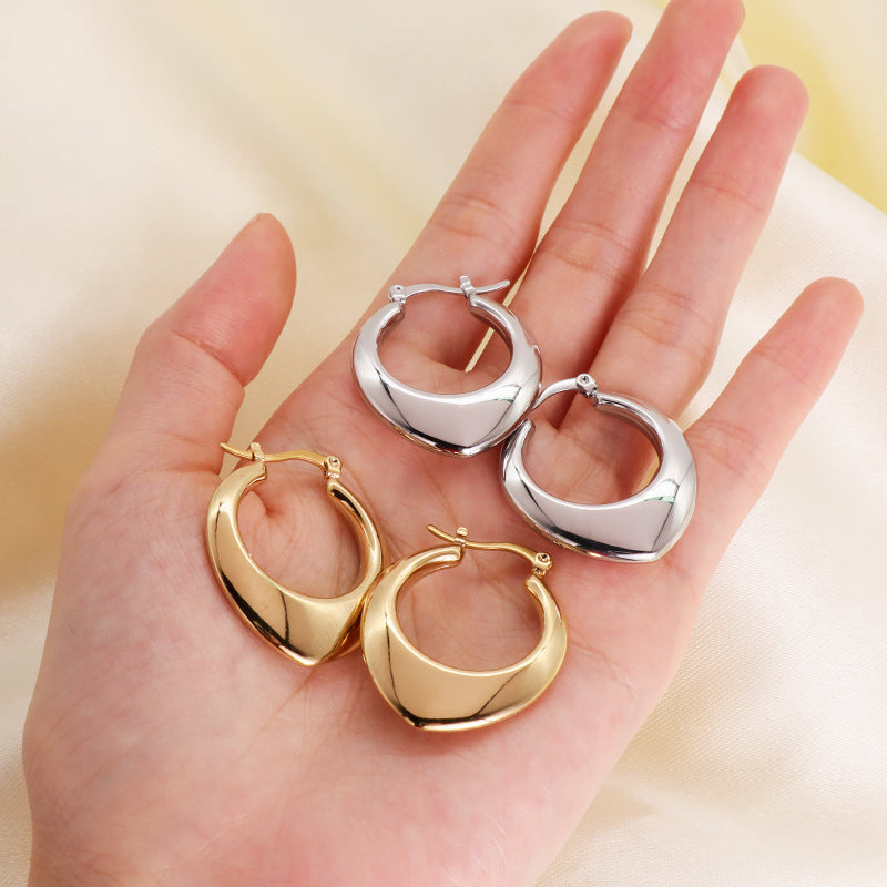 High End Minimal Elegant Wholesale Custom Earring Jewelry Gold Plated Stainless Steel Chunky Thick Loop Hoops Earrings For Women