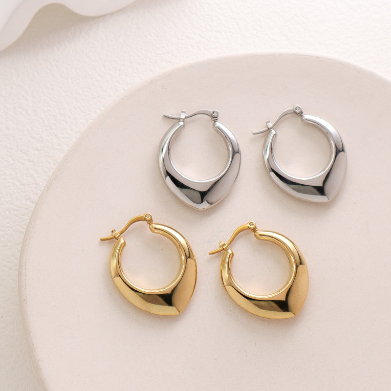 High End Minimal Elegant Wholesale Custom Earring Jewelry Gold Plated Stainless Steel Chunky Thick Loop Hoops Earrings For Women