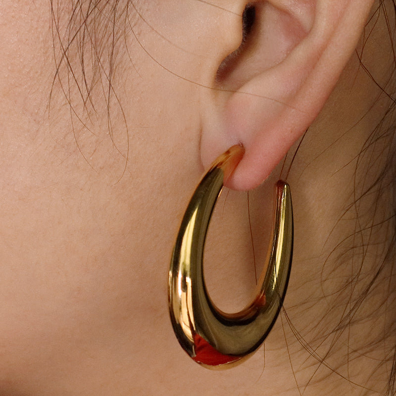 Wholesale Classic Fashion Custom Fashion Earring Jewelry Gold Plated Stainless Steel Chunky Hollowed Hoops Earrings For Women