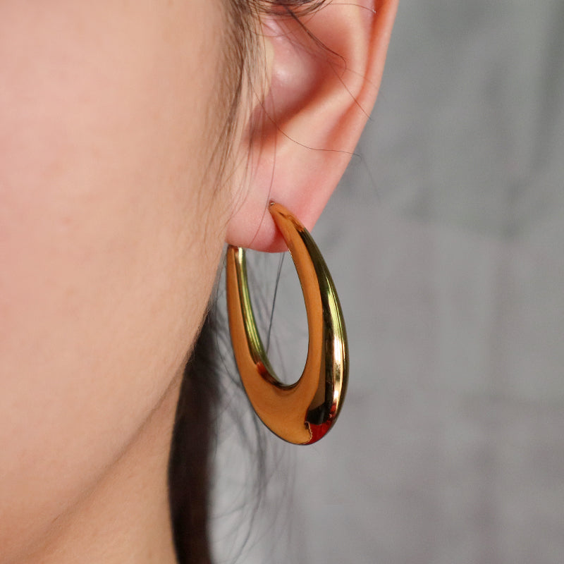 Wholesale Classic Fashion Custom Fashion Earring Jewelry Gold Plated Stainless Steel Chunky Hollowed Hoops Earrings For Women