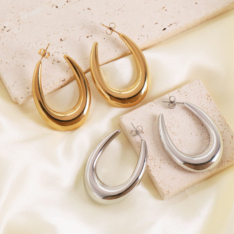 Wholesale Classic Fashion Custom Fashion Earring Jewelry Gold Plated Stainless Steel Chunky Hollowed Hoops Earrings For Women