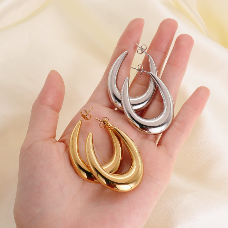Wholesale Classic Fashion Custom Fashion Earring Jewelry Gold Plated Stainless Steel Chunky Hollowed Hoops Earrings For Women