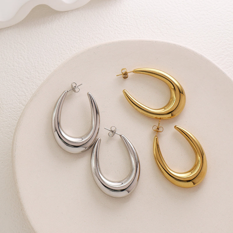 Wholesale Classic Fashion Custom Fashion Earring Jewelry Gold Plated Stainless Steel Chunky Hollowed Hoops Earrings For Women