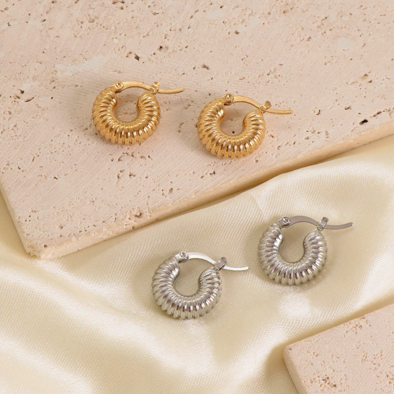 New Design Women Earring Hoops Wholesale Custom Fashion Women Jewelry Gift Gold Plated Stainless Steel Chunky Hoops Earrings
