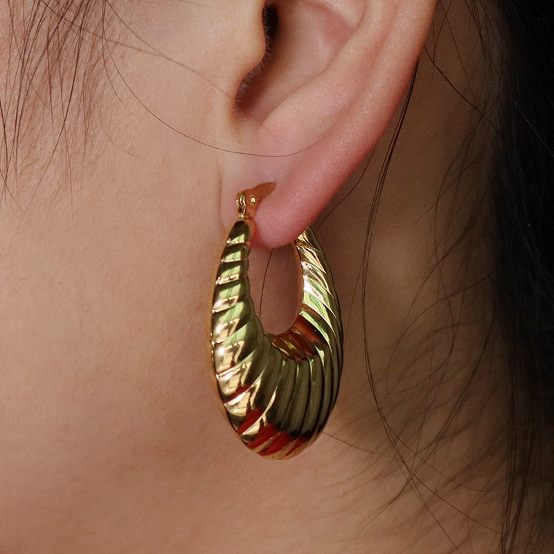 Custom Fashion Thick Hollow Hoop Earrings Gold Plated Women Jewelry Stainless Steel Chunky Large Earrings Hoops For Gift