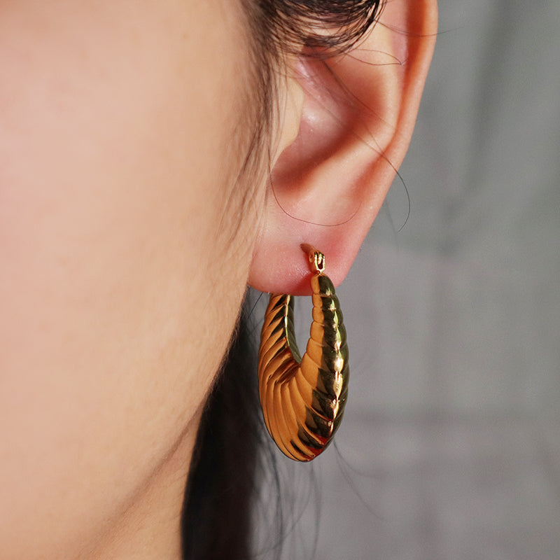 Custom Fashion Thick Hollow Hoop Earrings Gold Plated Women Jewelry Stainless Steel Chunky Large Earrings Hoops For Gift
