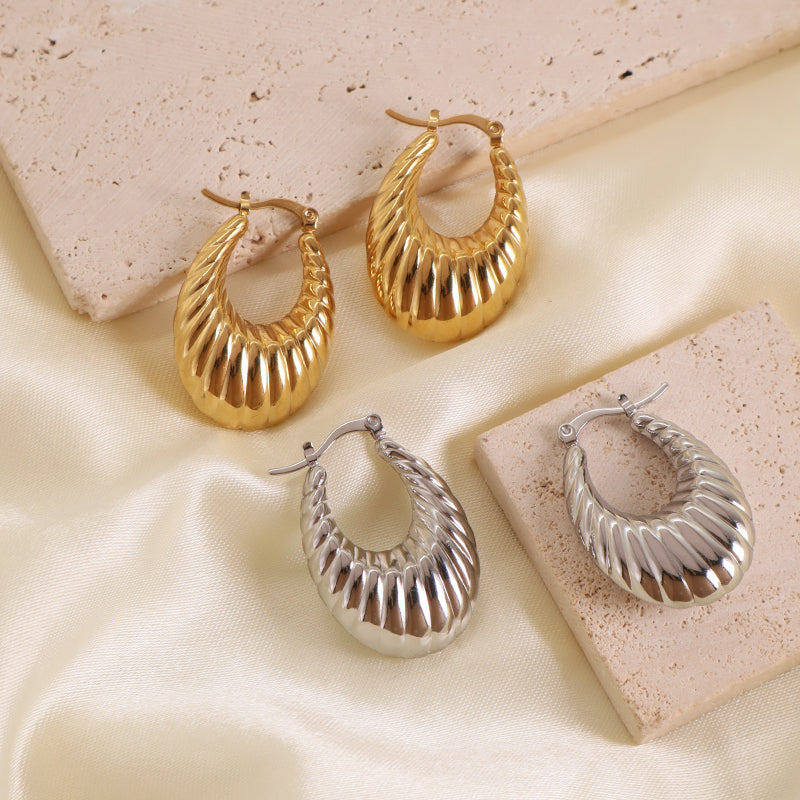 Custom Fashion Thick Hollow Hoop Earrings Gold Plated Women Jewelry Stainless Steel Chunky Large Earrings Hoops For Gift