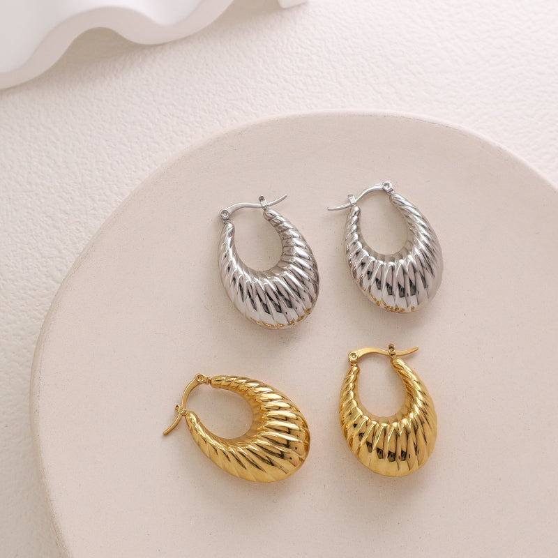 Custom Fashion Thick Hollow Hoop Earrings Gold Plated Women Jewelry Stainless Steel Chunky Large Earrings Hoops For Gift
