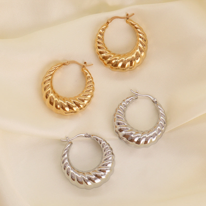 Unique Design Wholesale Custom Trendy Earring Jewelry Gold Plated Stainless Steel Chunky Hollowed Large Hoops Earrings For Women