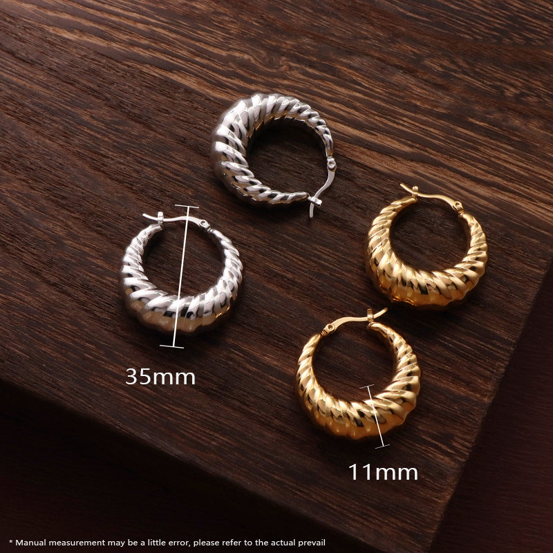 Unique Design Wholesale Custom Trendy Earring Jewelry Gold Plated Stainless Steel Chunky Hollowed Large Hoops Earrings For Women
