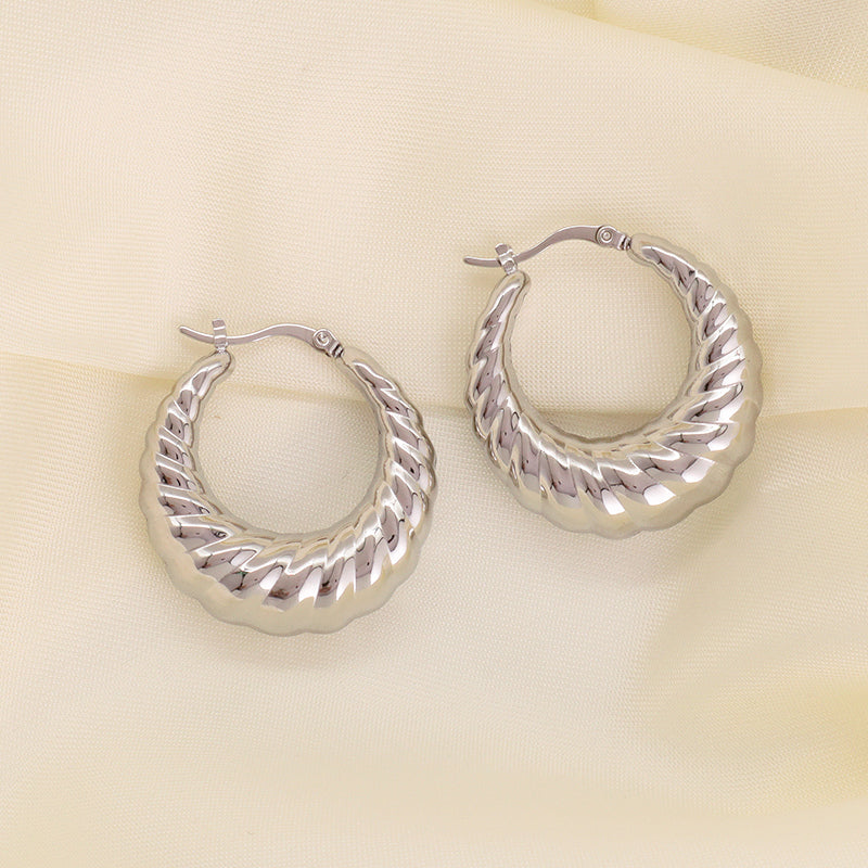 Unique Design Wholesale Custom Trendy Earring Jewelry Gold Plated Stainless Steel Chunky Hollowed Large Hoops Earrings For Women