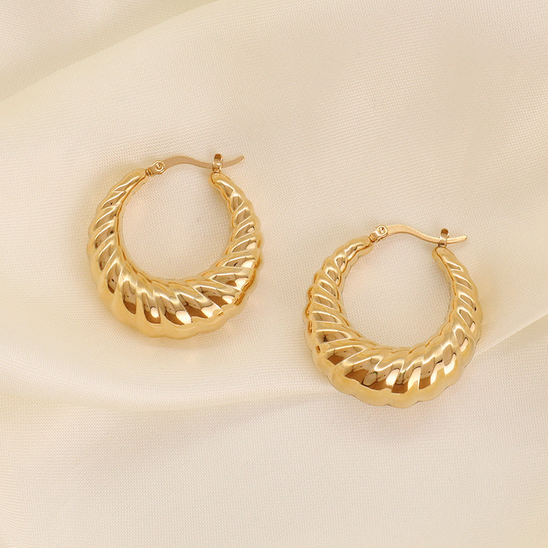 Unique Design Wholesale Custom Trendy Earring Jewelry Gold Plated Stainless Steel Chunky Hollowed Large Hoops Earrings For Women