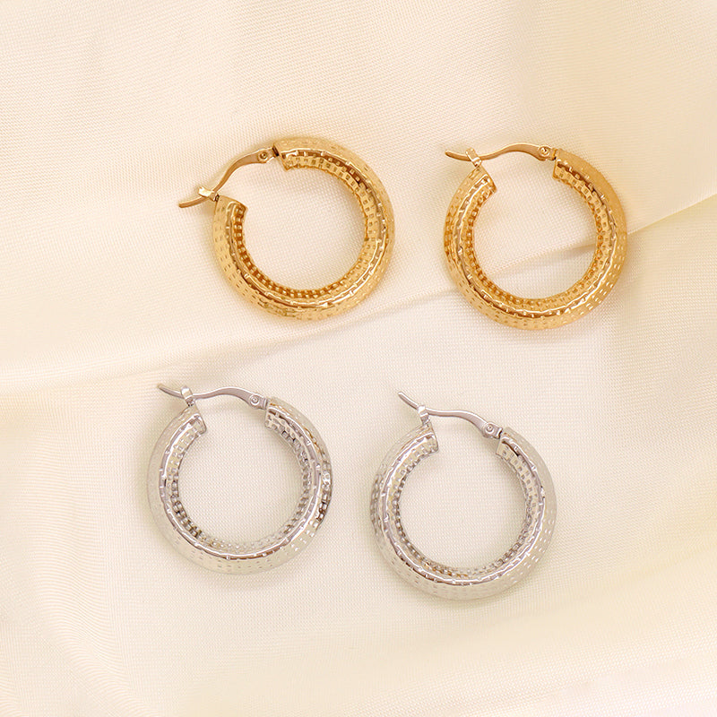 Classic Design Wholesale Custom Women Gift Trendy Chunky Hollow Large Earring Jewelry Gold Plated Stainless Steel Hoops Earrings