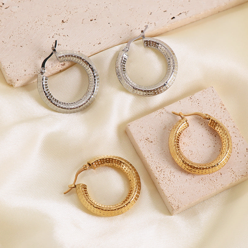 Classic Design Wholesale Custom Women Gift Trendy Chunky Hollow Large Earring Jewelry Gold Plated Stainless Steel Hoops Earrings