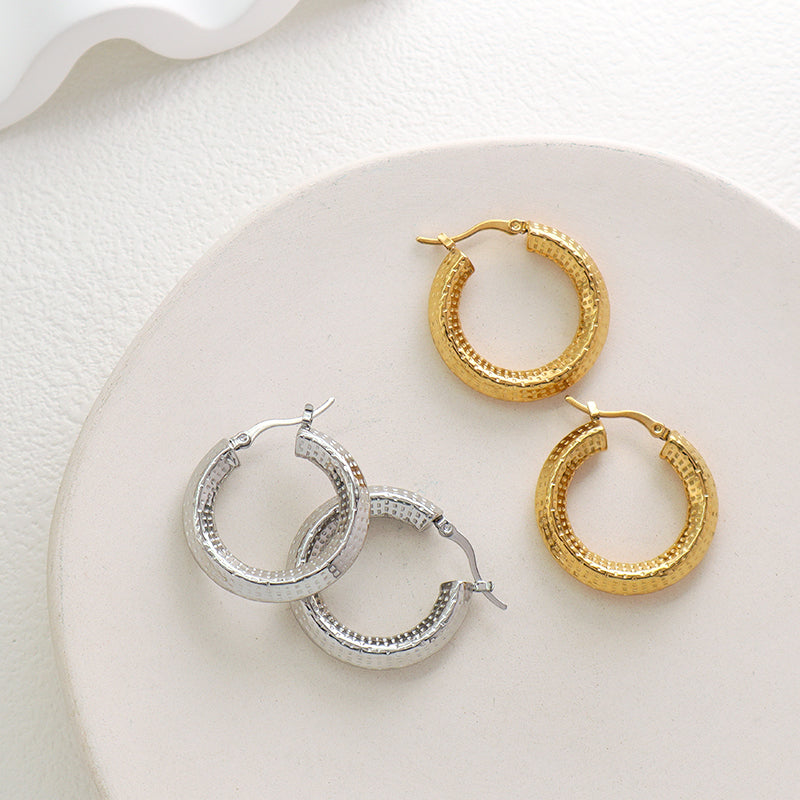 Classic Design Wholesale Custom Women Gift Trendy Chunky Hollow Large Earring Jewelry Gold Plated Stainless Steel Hoops Earrings