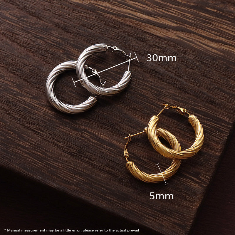 Trendy Women Gift Jewelry Wholesale Custom Twist Earring Hoops Gold Plated Stainless Steel Chunky Hollowed Large Hoops Earrings