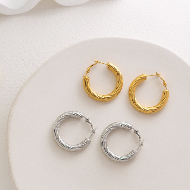 Trendy Women Gift Jewelry Wholesale Custom Twist Earring Hoops Gold Plated Stainless Steel Chunky Hollowed Large Hoops Earrings