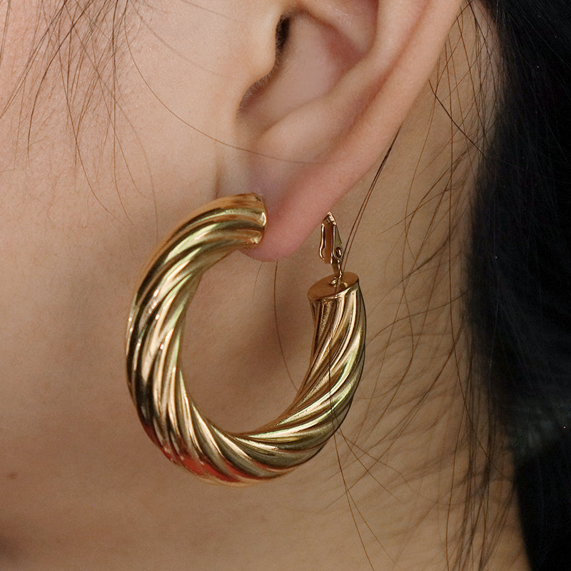 Wholesale Custom Twist Earring Hoops Fashion Women Gift Jewelry Chunky Hollowed Large Gold Plated Stainless Steel Hoops Earrings