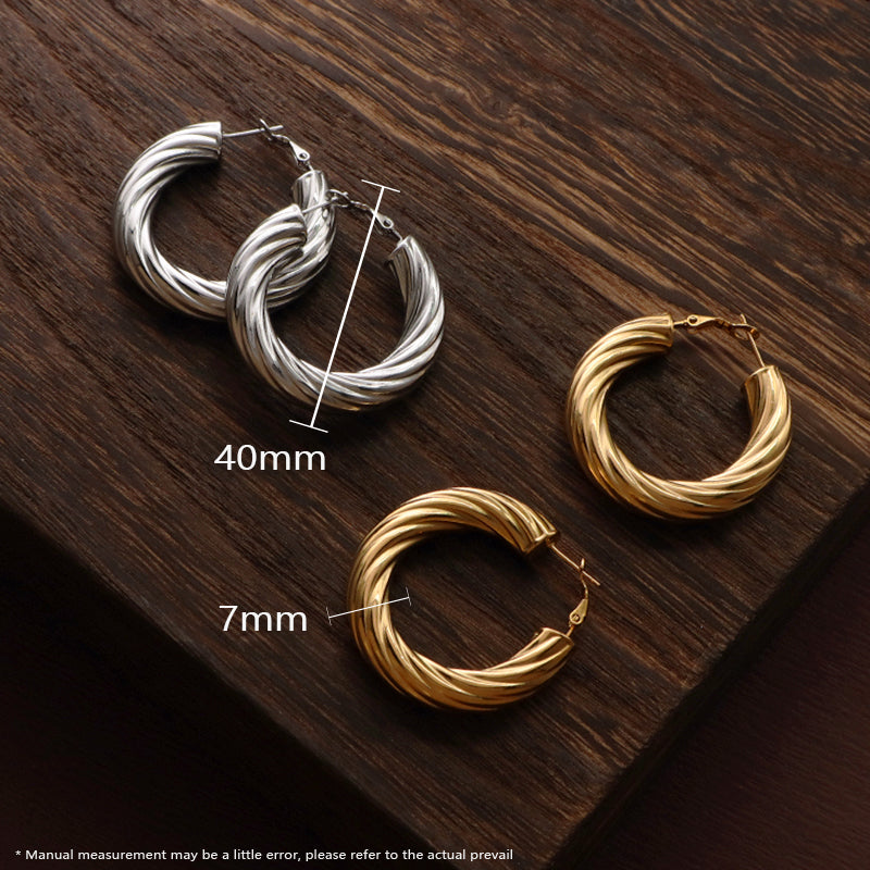 Wholesale Custom Twist Earring Hoops Fashion Women Gift Jewelry Chunky Hollowed Large Gold Plated Stainless Steel Hoops Earrings