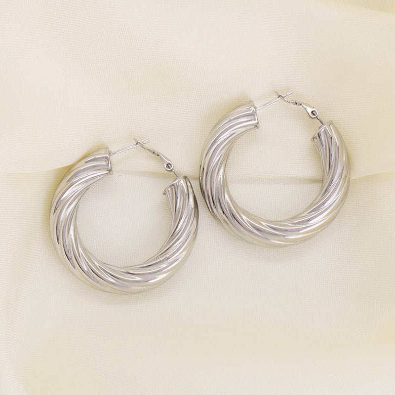 Wholesale Custom Twist Earring Hoops Fashion Women Gift Jewelry Chunky Hollowed Large Gold Plated Stainless Steel Hoops Earrings