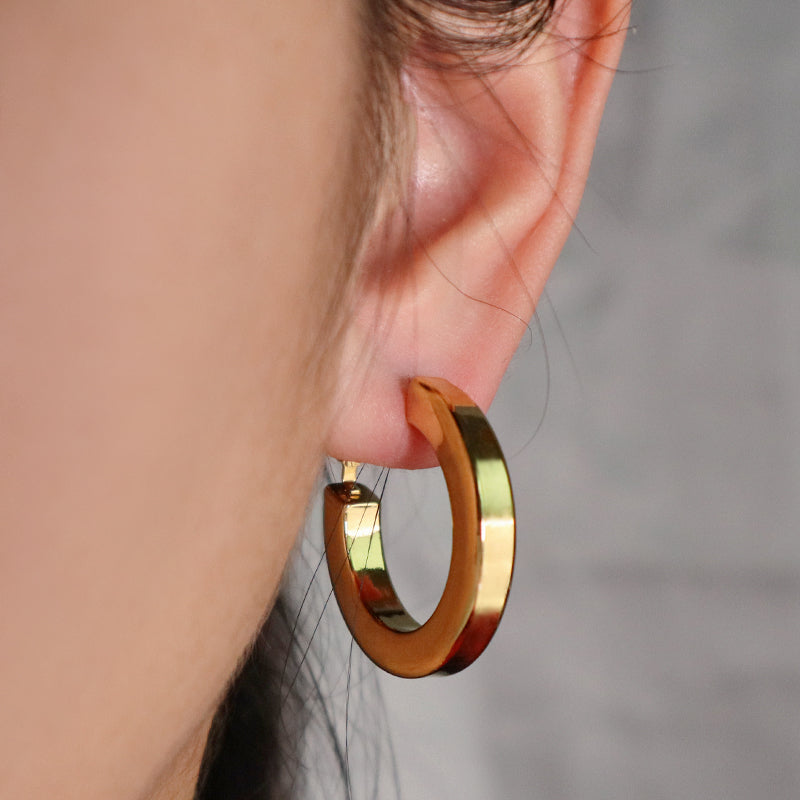 Simple Fashion Design Custom Huggies Earring Hoop Women Jewelry Gold Plated Stainless Steel Chunky Hollowed Large Hoops Earrings