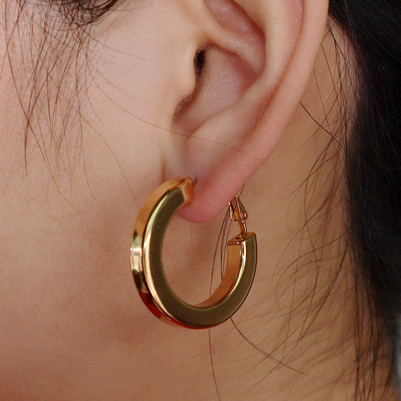 Simple Fashion Design Custom Huggies Earring Hoop Women Jewelry Gold Plated Stainless Steel Chunky Hollowed Large Hoops Earrings
