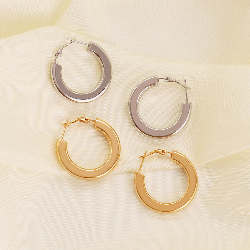 Simple Fashion Design Custom Huggies Earring Hoop Women Jewelry Gold Plated Stainless Steel Chunky Hollowed Large Hoops Earrings