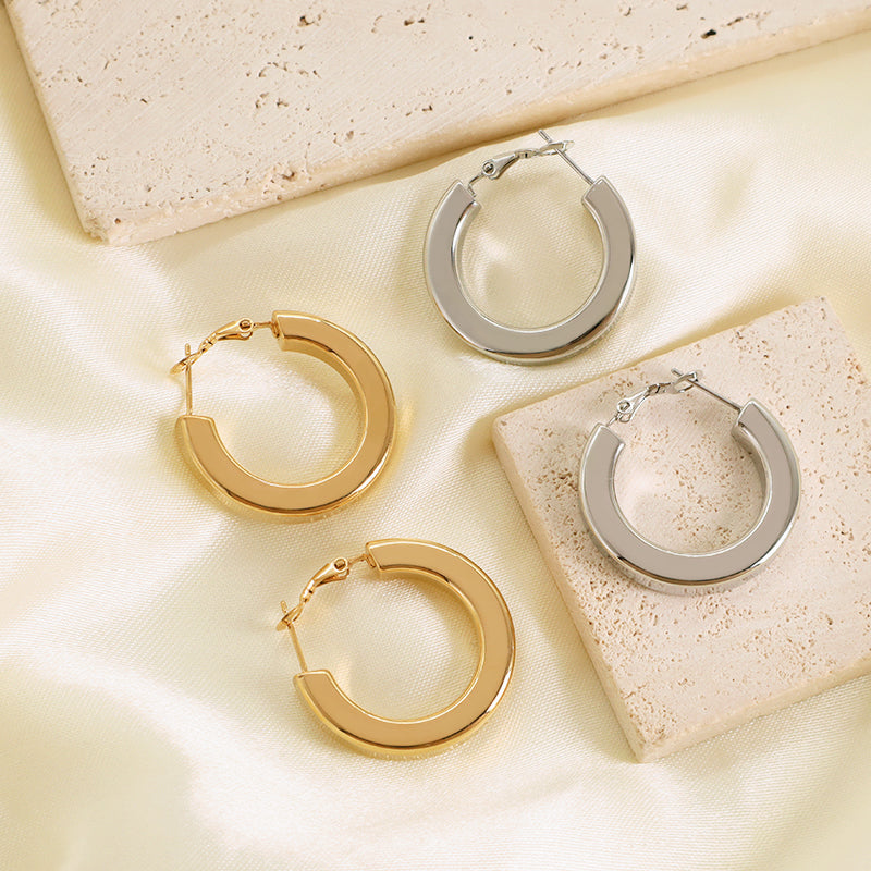 Simple Fashion Design Custom Huggies Earring Hoop Women Jewelry Gold Plated Stainless Steel Chunky Hollowed Large Hoops Earrings