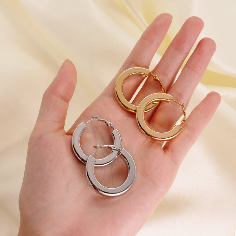 Simple Fashion Design Custom Huggies Earring Hoop Women Jewelry Gold Plated Stainless Steel Chunky Hollowed Large Hoops Earrings