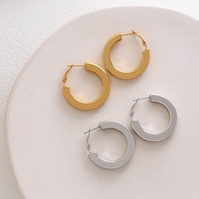 Simple Fashion Design Custom Huggies Earring Hoop Women Jewelry Gold Plated Stainless Steel Chunky Hollowed Large Hoops Earrings