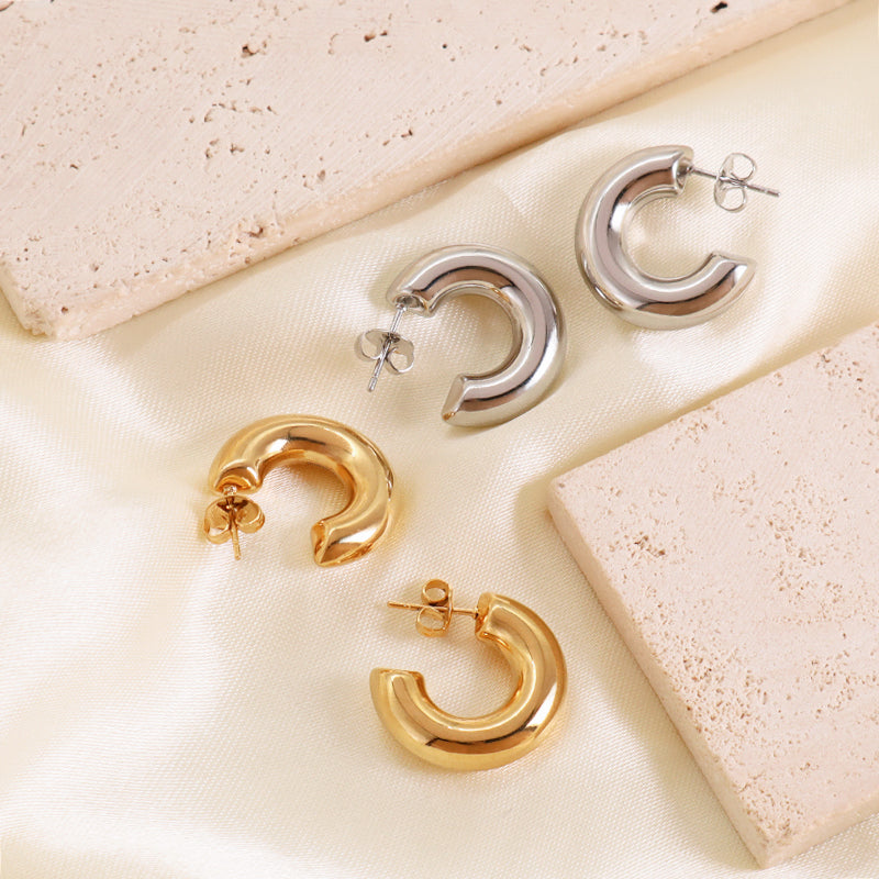 Good Quality Fashion Design Custom Earring Gold Plated Stainless Steel Chunky Large Hoops Earrings For Women Jewelry