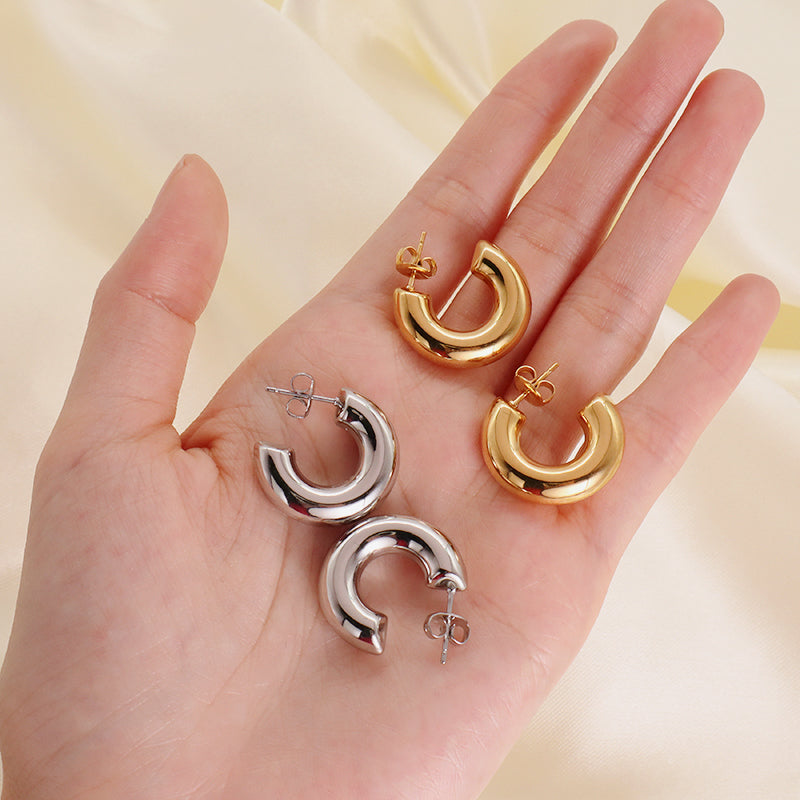 Good Quality Fashion Design Custom Earring Gold Plated Stainless Steel Chunky Large Hoops Earrings For Women Jewelry