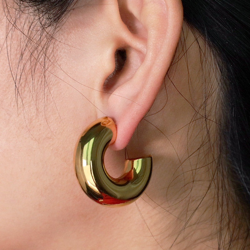 Customized Wholesale Factory Fashion Gift Chunky Earring Hoop Jewelry Gold Plated Stainless Steel Large Hoops Earrings For Women