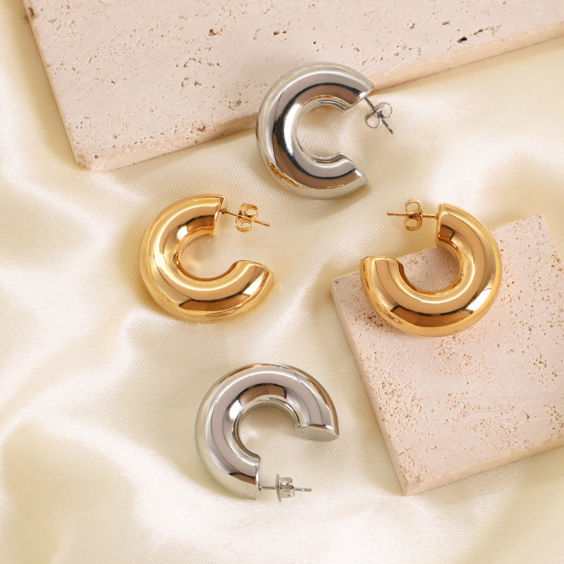Customized Wholesale Factory Fashion Gift Chunky Earring Hoop Jewelry Gold Plated Stainless Steel Large Hoops Earrings For Women