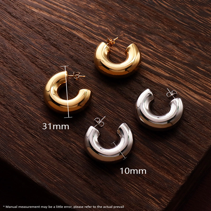 Customized Wholesale Factory Fashion Gift Chunky Earring Hoop Jewelry Gold Plated Stainless Steel Large Hoops Earrings For Women