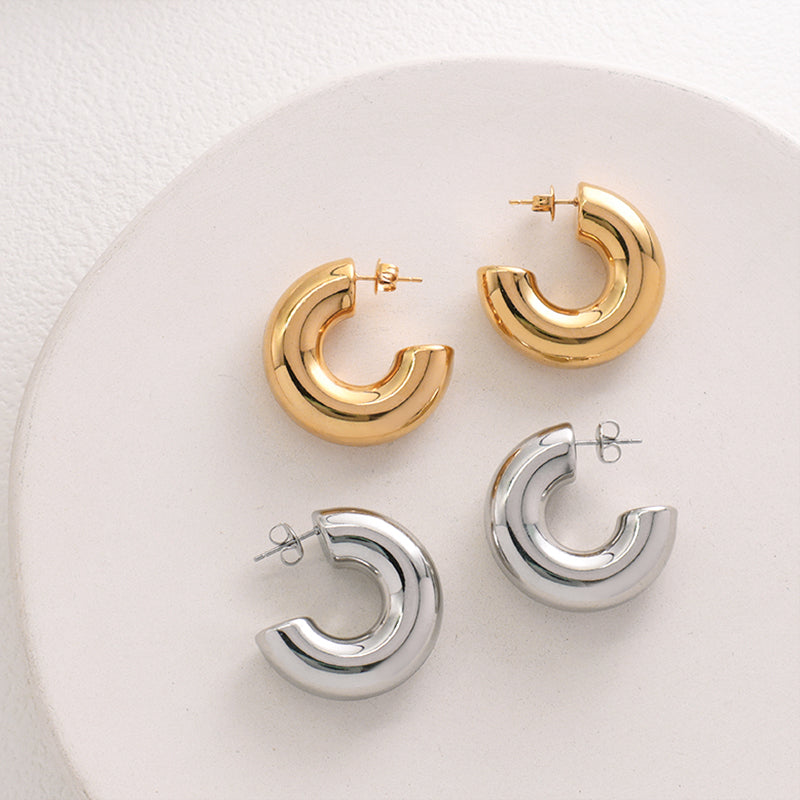 Customized Wholesale Factory Fashion Gift Chunky Earring Hoop Jewelry Gold Plated Stainless Steel Large Hoops Earrings For Women
