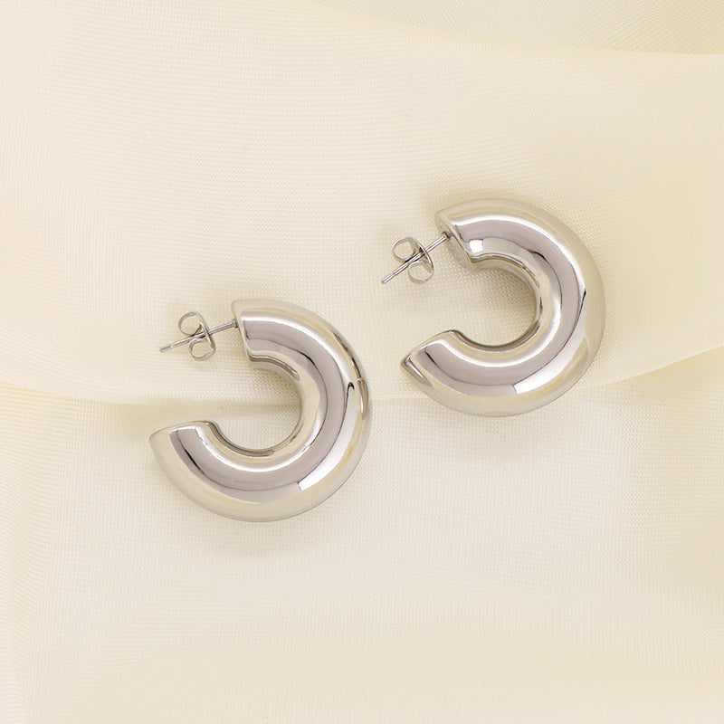 Customized Wholesale Factory Fashion Gift Chunky Earring Hoop Jewelry Gold Plated Stainless Steel Large Hoops Earrings For Women