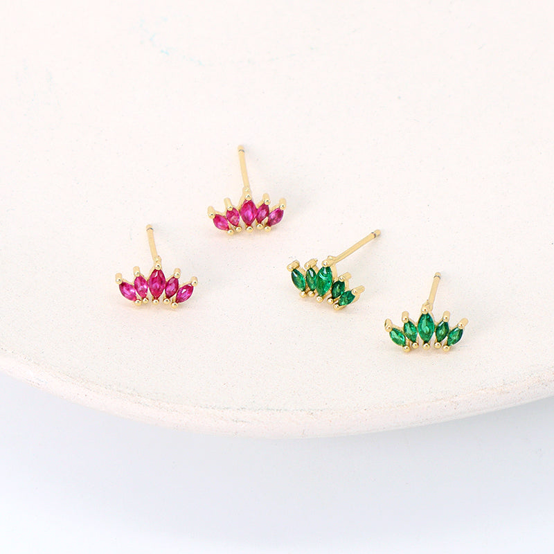 Wholesale Fashionable Customized Dainty Stud Earrings Jewelry Gold Plated Plum Green CZ Earrings Stud For Women Gift
