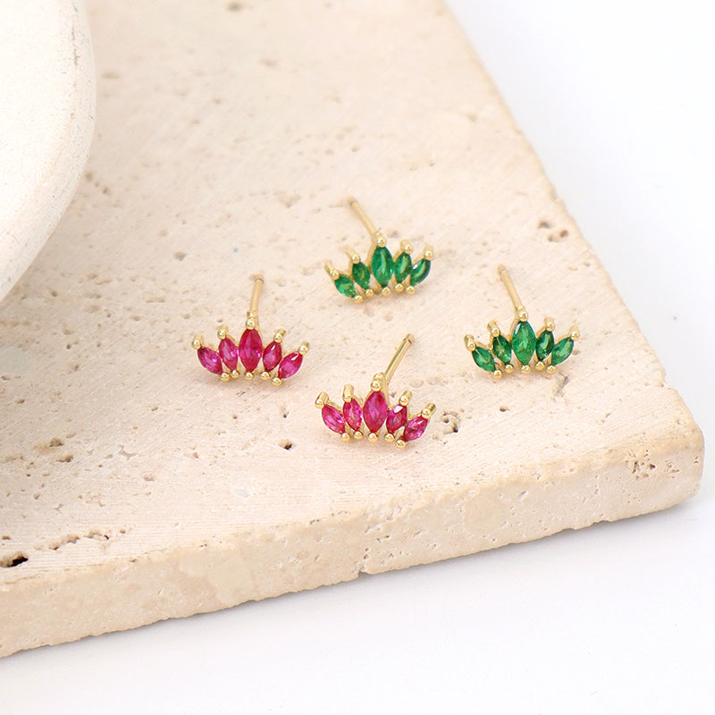 Wholesale Fashionable Customized Dainty Stud Earrings Jewelry Gold Plated Plum Green CZ Earrings Stud For Women Gift