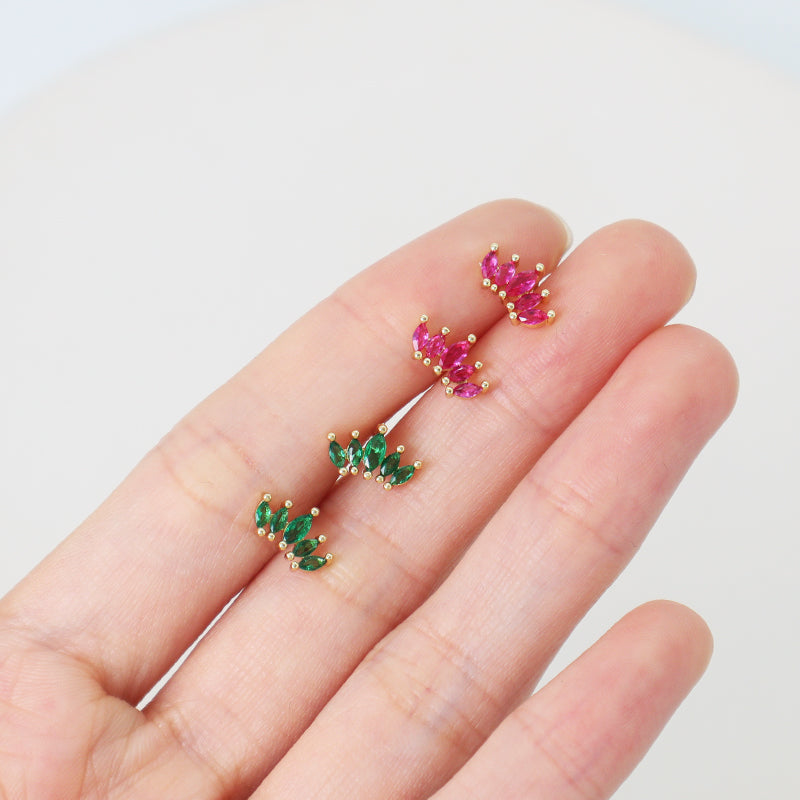 Wholesale Fashionable Customized Dainty Stud Earrings Jewelry Gold Plated Plum Green CZ Earrings Stud For Women Gift