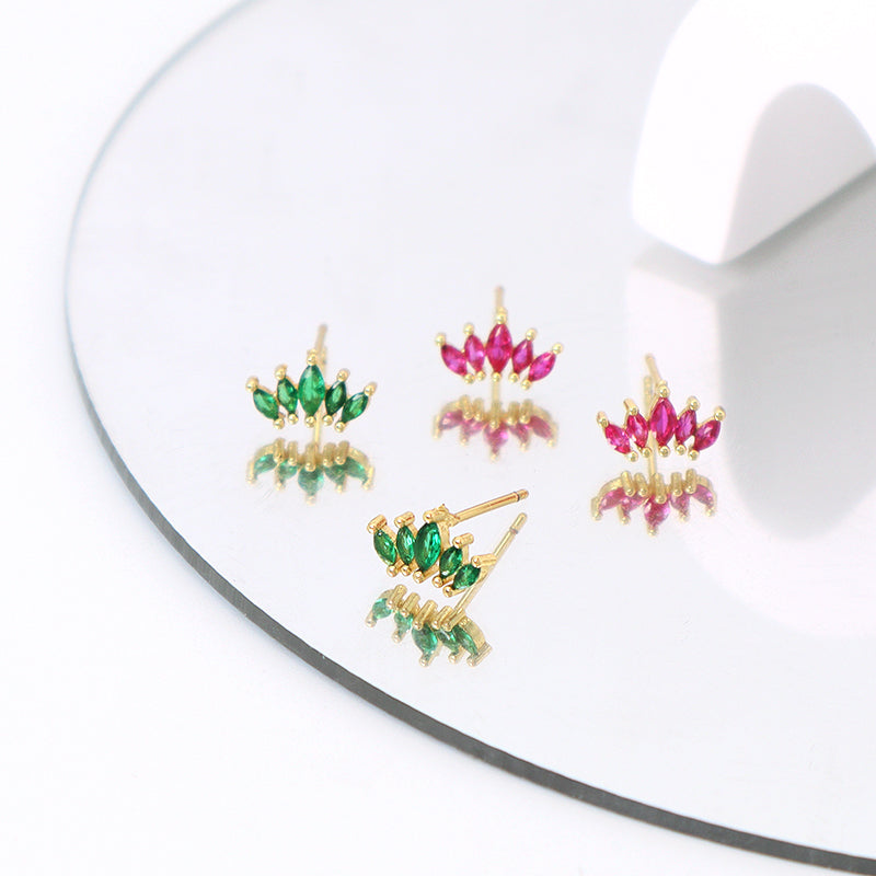 Wholesale Fashionable Customized Dainty Stud Earrings Jewelry Gold Plated Plum Green CZ Earrings Stud For Women Gift