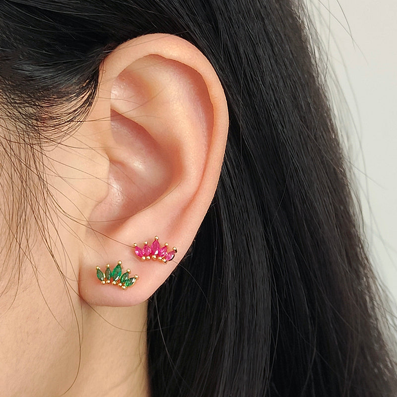 Wholesale Fashionable Customized Dainty Stud Earrings Jewelry Gold Plated Plum Green CZ Earrings Stud For Women Gift