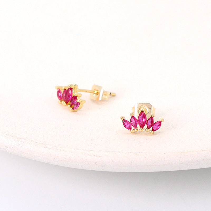 Wholesale Fashionable Customized Dainty Stud Earrings Jewelry Gold Plated Plum Green CZ Earrings Stud For Women Gift