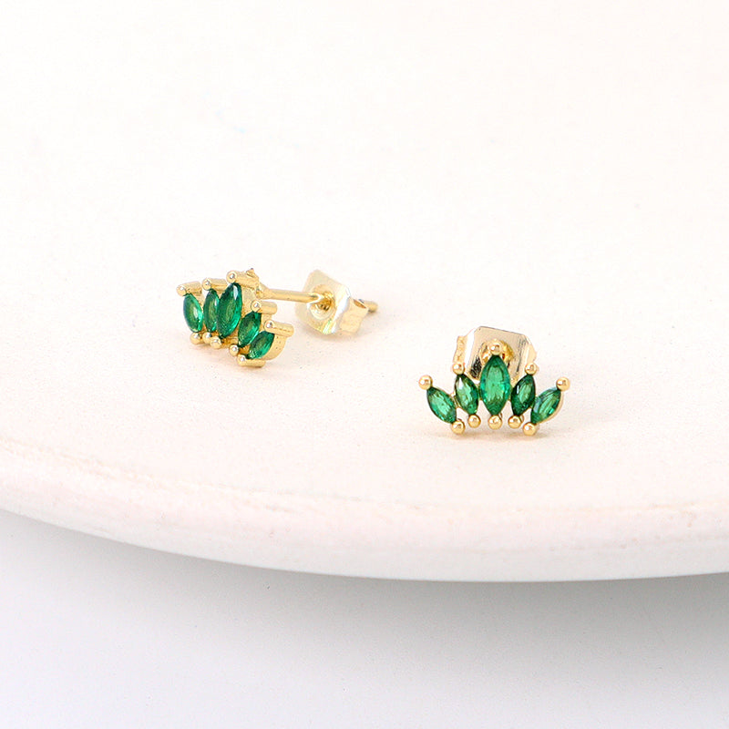 Wholesale Fashionable Customized Dainty Stud Earrings Jewelry Gold Plated Plum Green CZ Earrings Stud For Women Gift
