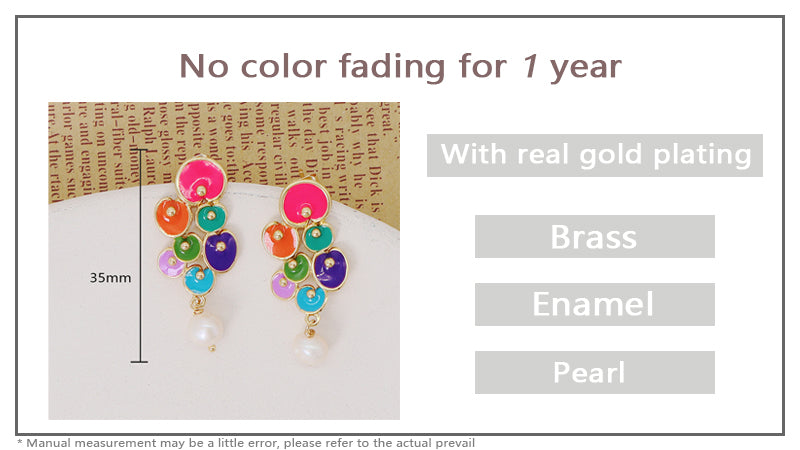 Manufacture Factory Custom Wholesale Trendy Women Stud Earrings Jewelry Gold Plated Colorful Enamel Pearl Earrings Stud For Gift